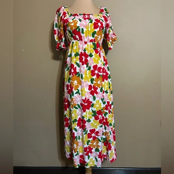 Lark + Grey | Dresses | Lark Grey Floral Red Pink Yellow Green Maxi Dress |  Poshmark